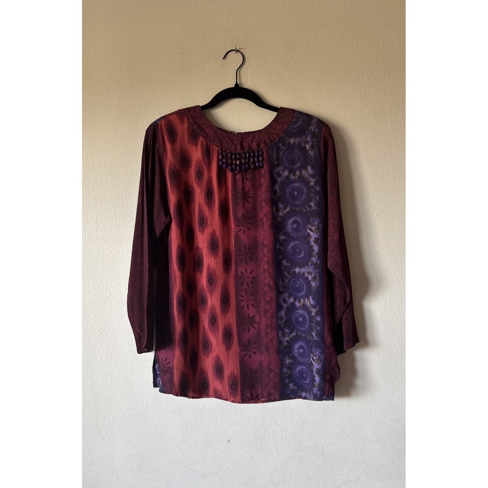 Vintage Carole Little Size 6 Colorful Bohemian Blouse Beaded Fringe Boho Global